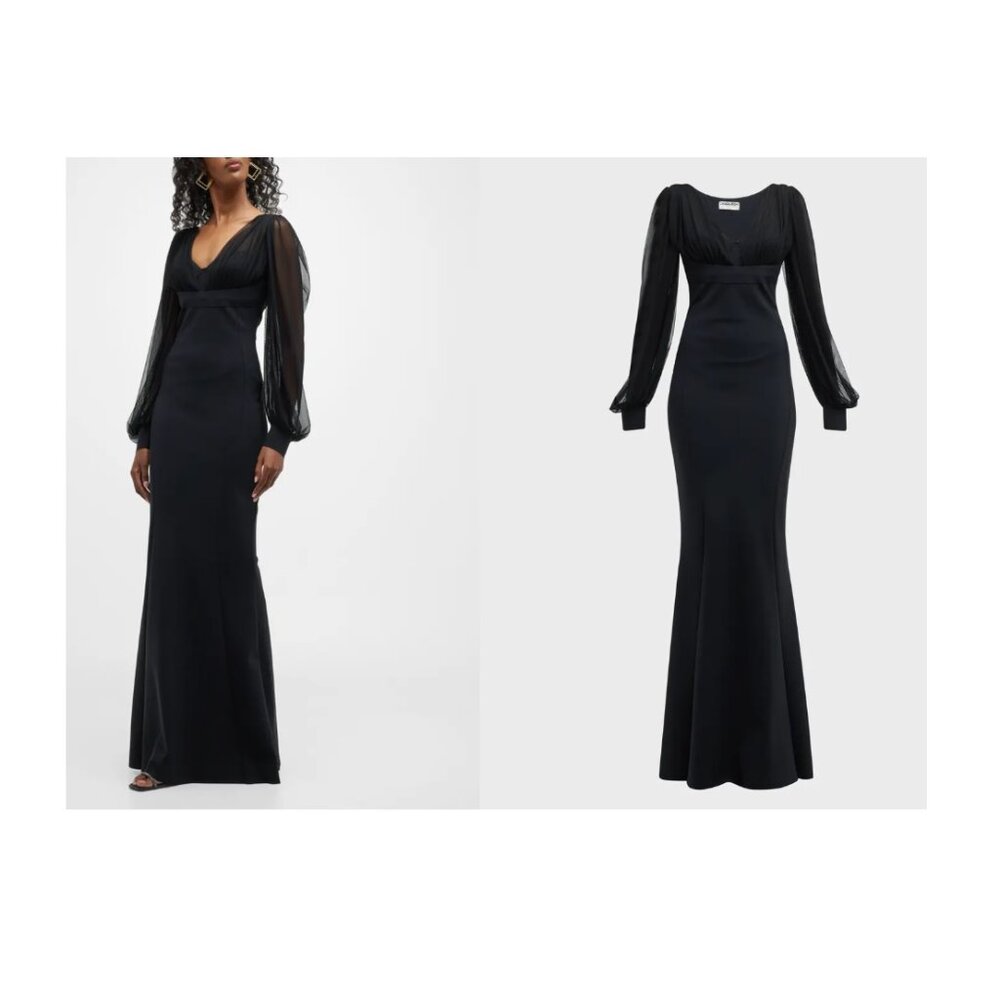 Chiara Boni La Petite Robe Perlita Sheer-Sleeve Illusion Gown - Size 8